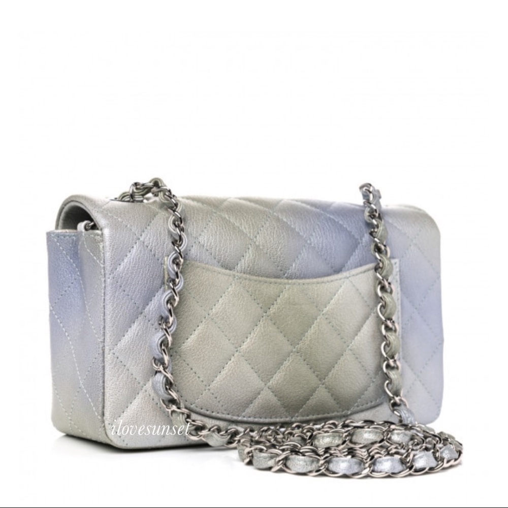 {CHANEL} Metallic Goatskin Quilted Mini Rectangular Flap Grey Green - Picture 3 of 10